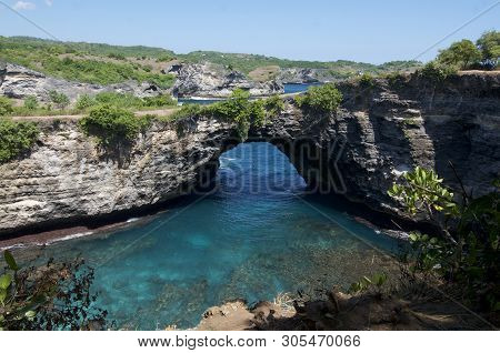 Beautiful View Of The Famous Broken Beach On Nusa Penida Island Near Bali, Indonesia