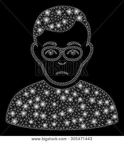 Bright Mesh Downer With Glow Effect. Abstract Illuminated Model Of Downer Icon. Shiny Wire Carcass P
