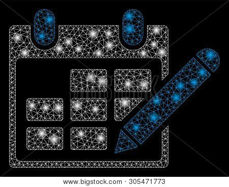 Bright Mesh Edit Calendar Table With Glare Effect. Abstract Illuminated Model Of Edit Calendar Table