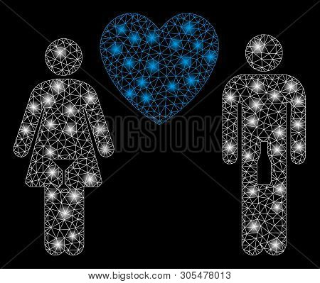 Bright Mesh Drunky Love Pair With Glare Effect. Abstract Illuminated Model Of Drunky Love Pair Icon.