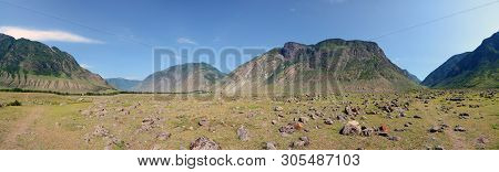 Cone Of Alluvial Deposits Of The Chulcha River In The Valley Of The Chulyshman River, Altai Mountain
