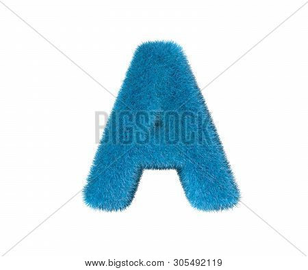 Amusing Blue Wooly Alphabet Isolated On White - Letter A, Childhood Concept 3d Illustration Of Symbo