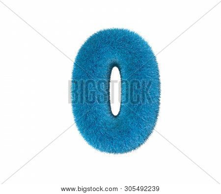 Lovely Blue Furry Font Isolated On White - Number 0, Childhood Concept 3d Illustration Of Symbols