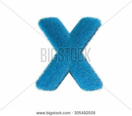Nice Blue Furry Alphabet Isolated On White - Letter X, Childhood Concept 3d Illustration Of Symbols