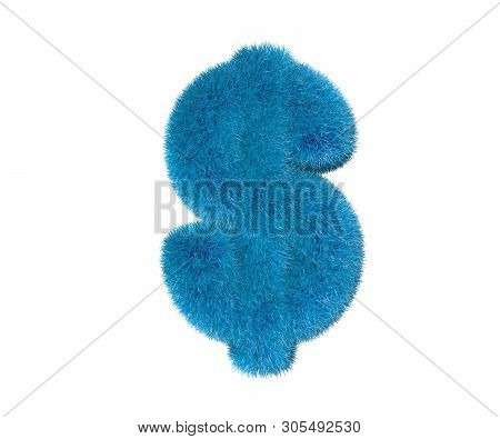 Dollar - Peso Sign Of Blue Amusing Fur Font Isolated On White Background, Kids Concept 3d Illustrati