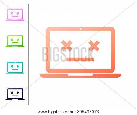 Coral Dead Laptop Icon Isolated On White Background. 404 Error Like Laptop With Dead Emoji. Fatal Er