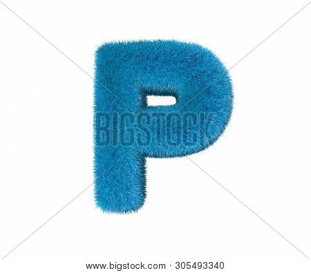 Funny Blue Wool Font Isolated On White - Letter P, Childhood Concept 3d Illustration Of Symbols