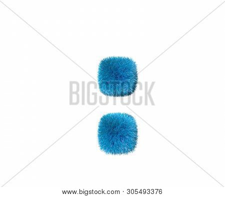 Colon Of Blue Ridiculous Pilose Alphabet Isolated On White Background, Kids Concept 3d Illustration 