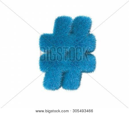 Funny Blue Pilose Font Isolated On White - Number Sign, Childhood Concept 3d Illustration Of Symbols