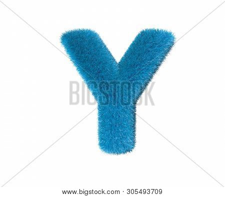 Sweet Blue Fur Font Isolated On White - Letter Y, Childhood Concept 3d Illustration Of Symbols