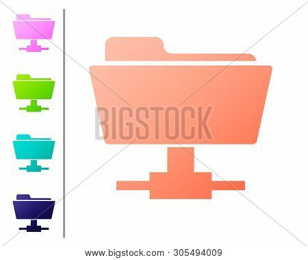 Coral Ftp Folder Icon On White Background. Concept Of Software Update, Ftp Transfer Protocol, Router