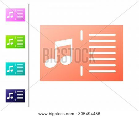 Coral Music Book With Note Icon Isolated On White Background. Music Sheet With Note Stave. Notebook 