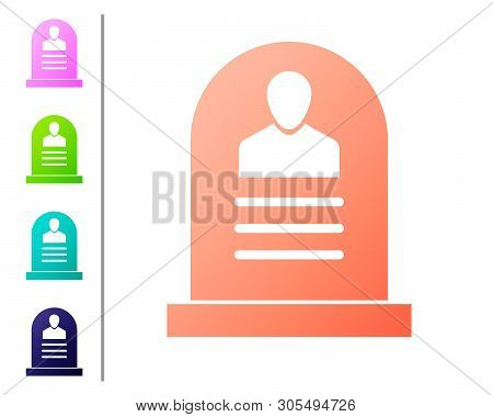 Coral Tombstone With Rip Written On It Icon Isolated On White Background. Grave Icon. Set Icon In Co
