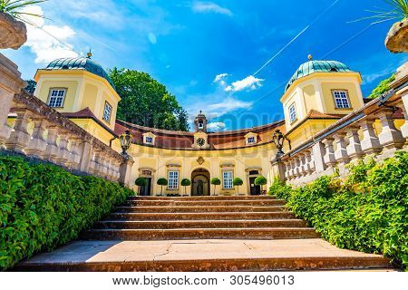 Buchlovice Castle, Czech Republic. Ancient Heritage Exterior Built In Baroque Style. Famous Tourist