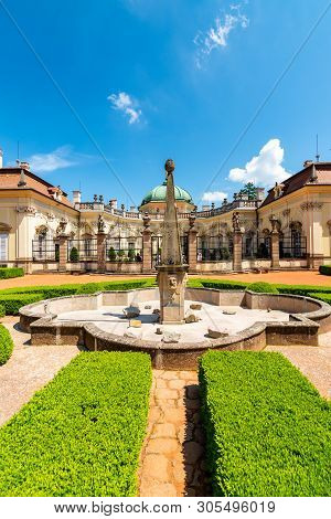 Buchlovice Castle, Czech Republic. Ancient Heritage Exterior Built In Baroque Style. Famous Tourist