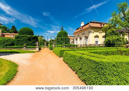 Buchlovice Castle, Czech Republic. Ancient Heritage Exterior Built In Baroque Style. Famous Tourist