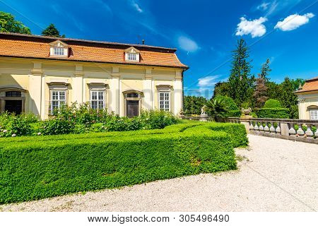 Buchlovice Castle, Czech Republic. Ancient Heritage Exterior Built In Baroque Style. Famous Tourist