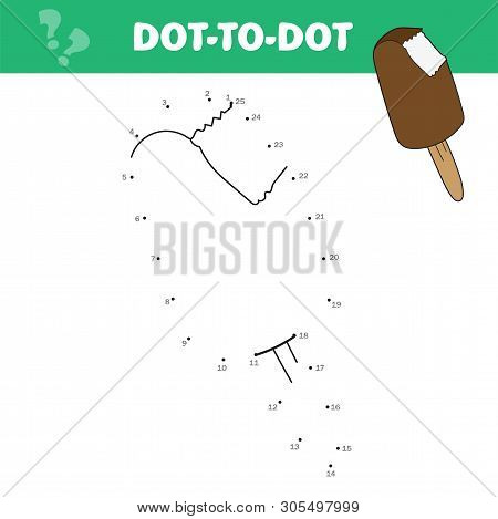 Vector Ice-cream To Be Traced By Numbers. Dot To Dot Game And Coloring Book. Restore Dashed Line And