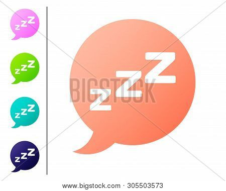 Coral Speech Bubble With Snoring Icon Isolated On White Background. Concept Of Sleeping, Insomnia, A