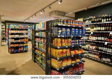 ZURICH, SWITZERLAND - CIRCA OCTOBER, 2018: interior shot of Migrolino convenience store.
