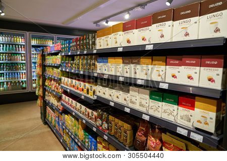 ZURICH, SWITZERLAND - CIRCA OCTOBER, 2018: interior shot of Migrolino convenience store.