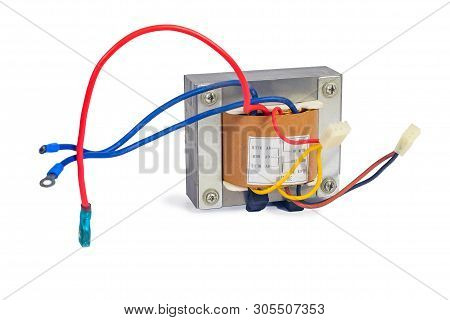 Power Transformers For Supplying Electronic On White Background.