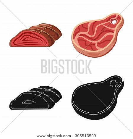 Vector Illustration Of Meat And Ham Logo. Set Of Meat And Cooking Vector Icon For Stock.