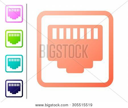 Coral Network Port - Cable Socket Icon Isolated On White Background. Lan, Ethernet Port Sign. Local 