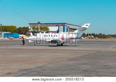 Khabarovsk, Russia - Sep 29, 2018: Hawker Siddeley Hs-125-700a Ra-02809 Weltall-avia Stands In Khaba