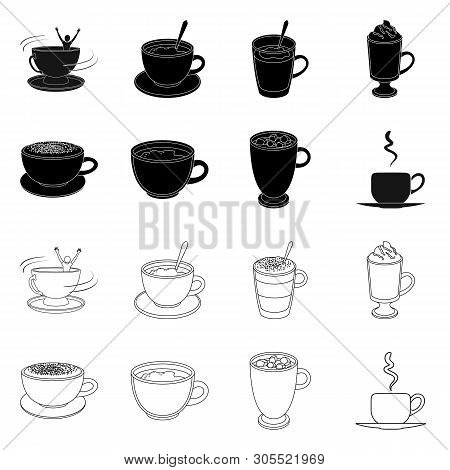 Vector Illustration Of Cup And Coffe Symbol. Set Of Cup And Top  Vector Icon For Stock.