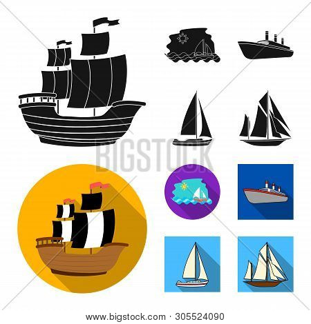 Vector Design Of Yacht And Ship Symbol. Collection Of Yacht And Cruise Vector Icon For Stock.
