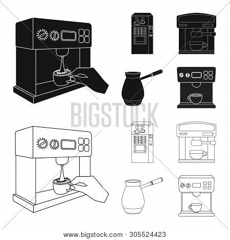 Vector Design Of Coffee And Machine Sign. Set Of Coffee And Kitchen Stock Symbol For Web.