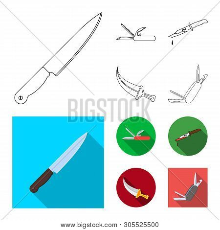 Vector Illustration Of Knife And Cut Logo. Collection Of Knife And Flat Stock Vector Illustration.