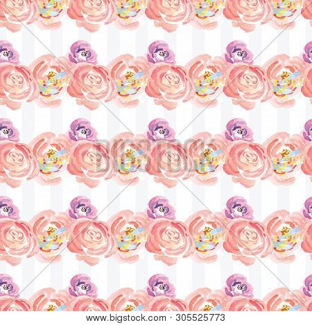 Hand-painted Watercolor Floral Rose Pattern. Illustration Of Decorative Floral Design For Wedding In