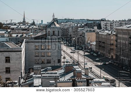 Saint Petersburg, Russia, May 2019. Ligovsky Prospect Is The Top View. Roofs Of The City From Height