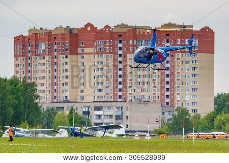 Balashikha, Moscow Region, Russia - May 25, 2019: Helicopter Races By Helicopter Robinson R44 Raven 