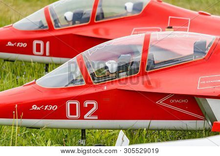 Balashikha, Moscow Region, Russia - May 25, 2019: Pilots Cabin Of Big Scale Rc Model With Jet Engine