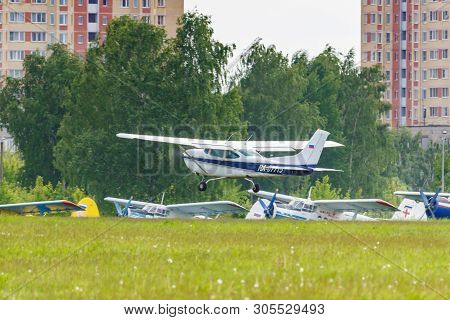 Balashikha, Moscow Region, Russia - May 25, 2019: American Light Airplane Cessna R182 Skylane Rg Ra-