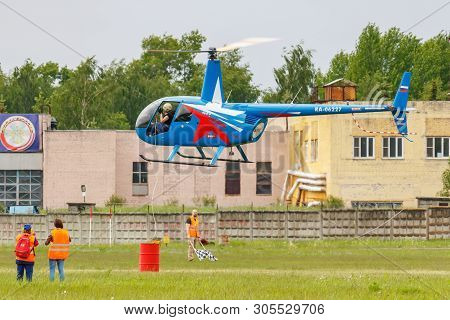 Balashikha, Moscow Region, Russia - May 25, 2019: Helicopter Races By Helicopter Robinson R44 Raven 