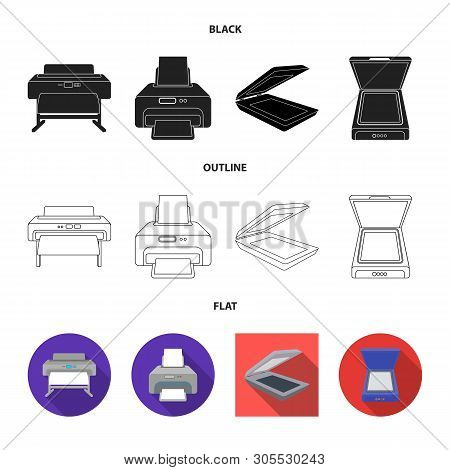Vector Illustration Of Printer And Plotter Sign. Set Of Printer And Machine Stock Vector Illustratio