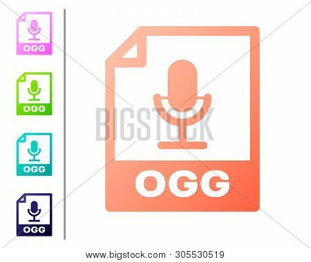 Coral Ogg File Document Icon. Download Ogg Button Icon Isolated On White Background. Ogg File Symbol