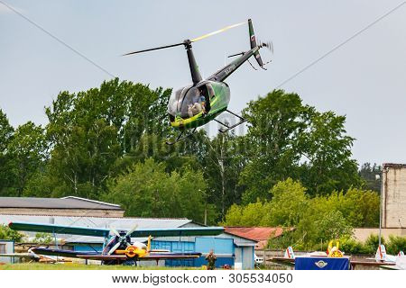 Balashikha, Moscow Region, Russia - May 25, 2019: Helicopter Races By Helicopter Robinson R44 Raven 
