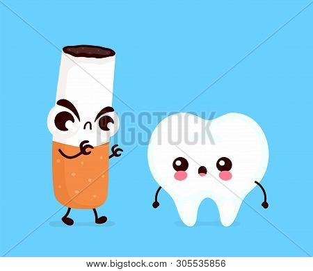 Angry Scary Cigarette Kill Tooth Character. Vector Flat Cartoon Illustration Icon Design. Isolated O