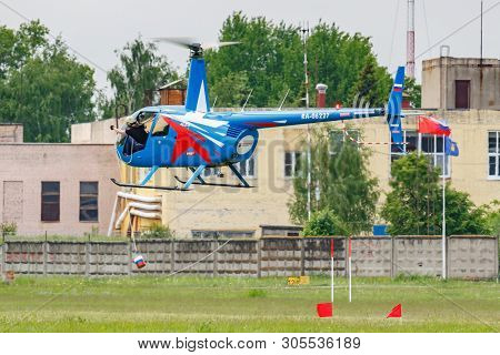Balashikha, Moscow Region, Russia - May 25, 2019: Helicopter Races By Helicopter Robinson R44 Raven 