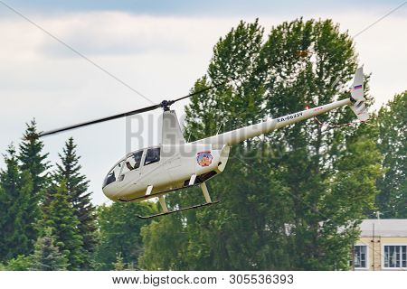 Balashikha, Moscow Region, Russia - May 25, 2019: Helicopter Robinson R44 Raven Ra-06359 Flies Again