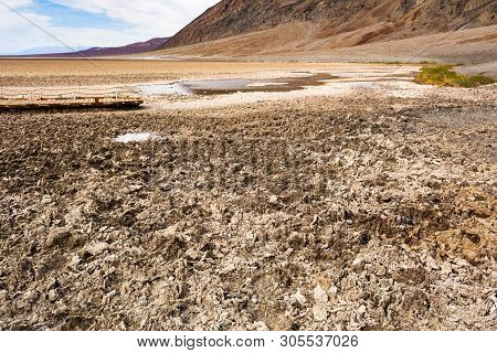 Badwater Basin In Death Valley National Park. Badwater Is The Lowest Point In North America. Califor