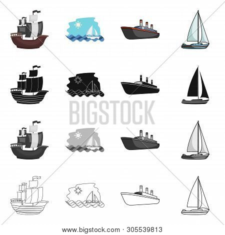 Vector Illustration Of Yacht And Ship Icon. Collection Of Yacht And Cruise Stock Vector Illustration