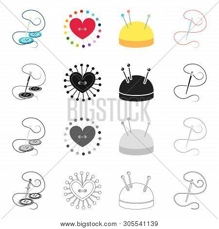 Vector Illustration Of Pin And Sewing Sign. Set Of Pin And Sketch Stock Vector Illustration.