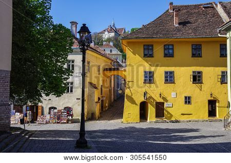 Sighisoara, Romania - August 22, 2016: View Of The Ocher-colored House - The Birthplace Of Vlad Drac