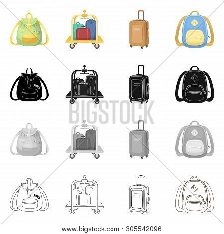 Vector Illustration Of Backpack And Bag  Icon. Collection Of Backpack And School Stock Vector Illust